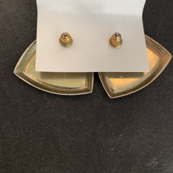 Vintage 1980s Triangle Green and Gold Earrings - Picture 2 of 2